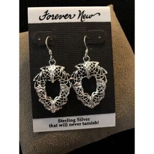 NEW sparkly 925 Silver Filigree LEAF dangle Earrings, French wires Forever New